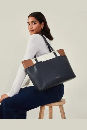 Accessorize Navy and Cream Smart Pu Colour Block Tote Bag, Size: 30x36cm, Women