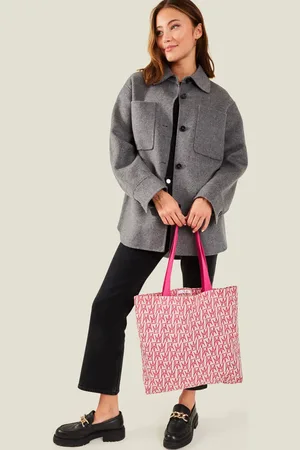 Accessorize Pink Cotton Crown Print Shopper Bag, Size: 40x42cm, Women