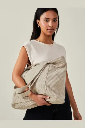 Accessorize Cream Corduroy Shopper Bag, Size: 44x8cm, Women