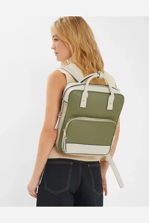 Accessorize Green & Cream Two-tone Top Handle Faux Leather Backpack, Size: 29x8x35cm, Women