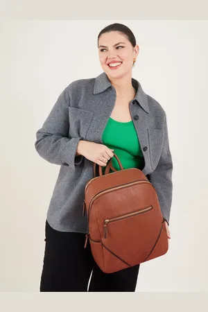 Accessorize Tan Leather Brown Smart Classic Zip Around Backpack, Size: 36x28cm, Women