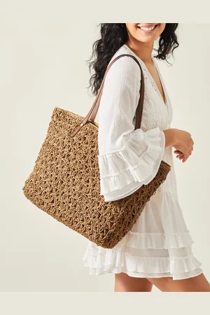 Accessorize Brown Paper Raffia Tote Bag, Size: 34x36cm, Women