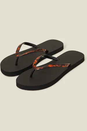 Accessorize Black and Brown Tortoiseshell Strap Flip Flops, Size: S, Women