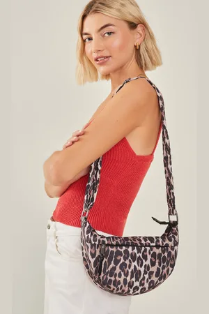 Accessorize Black and Brown Leopard Print Nylon Sling Crossbody Bag, Size: 31x17cm, Women