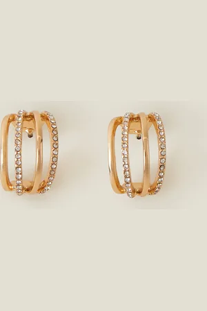 Accessorize Sparkle Multi-row Hoops, Size: 2cm, Women