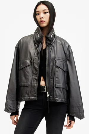 AllSaints Clay Funnel Neck Cropped Leather Jacket