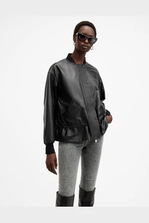 AllSaints Sofi Drawstring Leather Bomber Jacket