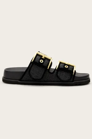 AllSaints Sian Leather And Raffia Buckle Sandals