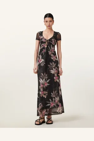 AllSaints Gabby Floral Print Mesh Maxi Dress