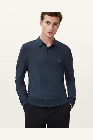 AllSaints Mode Merino Long Sleeve Ramskull Polo Shirt
