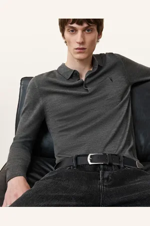 AllSaints Mode Merino Long Sleeve Ramskull Polo Shirt