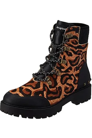 Biker Leopard Print Army Chunky Leather Boots Style 21WSTL02 Shoes Footwear