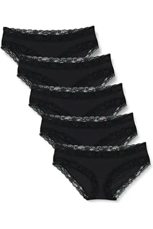 Iris & Lilly Women's Lace Thong Knickers, Pack of 3, Black, 12