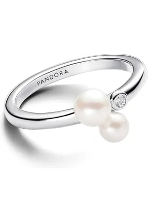 PANDORA Timeless Sterling silver ring with white treated freshwater cultured pearl and clear cubic zirconia, 52