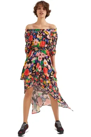 Desigual Ailea Dress 22SWVW62 SS22 Off Shoulder Tropical Floral Wavy Hem