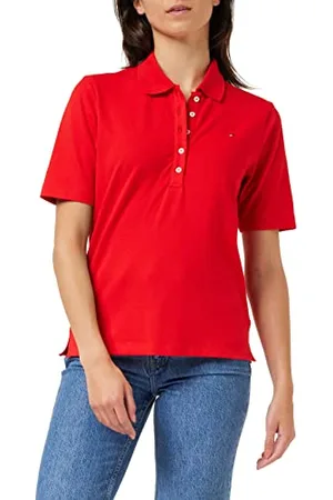 Tommy Hilfiger Women 1985 Piqué Polo Short-Sleeve Polo Shirt Regular Fit, Red (Fireworks), S