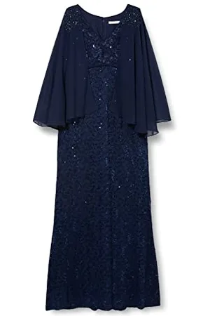 Gina Bacconi Long Fit and Flare V-Neck Dress with Illusion Capelet, , 14
