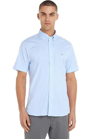 Tommy Hilfiger Men Flex Poplin Rf Shirt S/S Casual Shirts, Blue, S