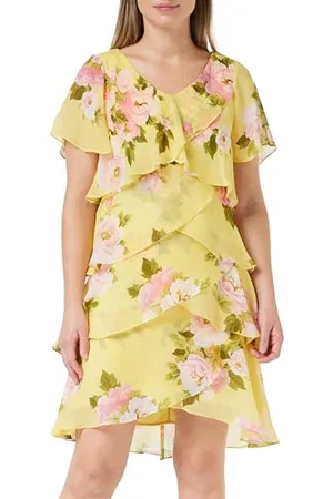 Gina Bacconi Printed V Neck Tiered Dress, , 10