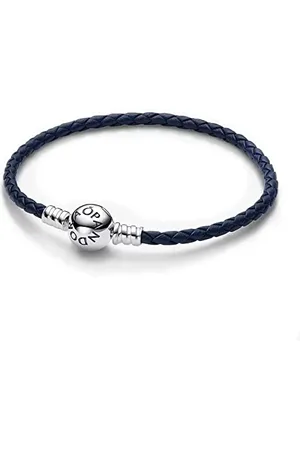 PANDORA Moments Moments Round Clasp Blue Braided Leather Bracelet, S2