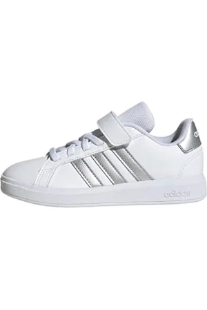 adidas Grand Court 2.0 Shoes Children Tennis, Cloud White/Matte Silver/Cloud White, 1 UK