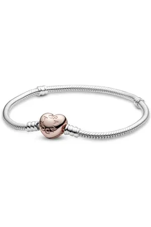 PANDORA Icons Silver bracelet with heart-shaped 14k rose gold-plated clasp, 16