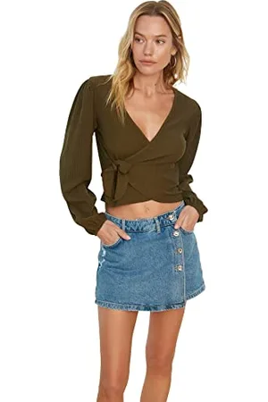 Trendyol Women Fitted Wrapover Cache-Coeur Knit Blouse