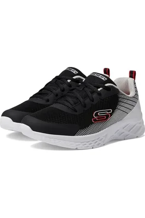 Skechers Boys Trainers, Black Textile/Synthetic/Silver & Red Tri, 4 UK