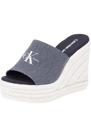 Calvin Klein Women Wedge Espadrilles Slide Canvas, Multicolor (Black Salt And Pepper), 40