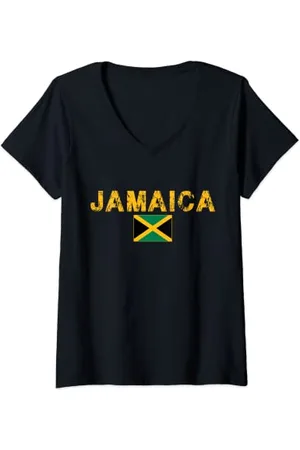 Generic Womens Vintage Jamaica Flag Jamaican Pride Clothing Sports Jersey V-Neck T-Shirt