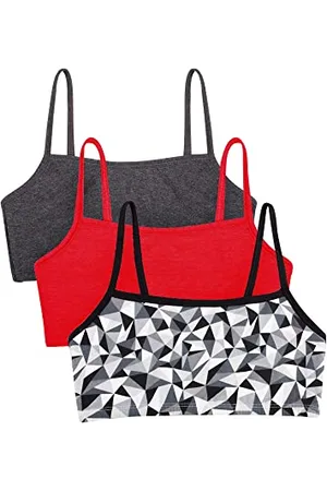 Fruit Of The Loom Womens 3 Pr Spaghetti Sportsbra Sports Bra, Kaleidoscope/Charcoal/Red Hot, 38