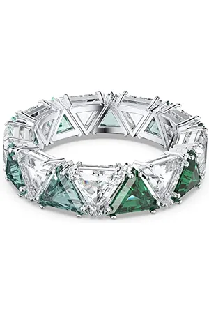 Swarovski Ortyx cocktail ring, Triangle cut, Green, Rhodium plated, 50