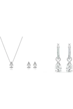 Swarovski Attract set, Pear cut, , Rhodium plated & Attract Hoop Earrings, Pear Cut, , Rhodium Plated