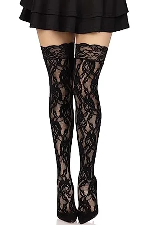 Leg Avenue Rose Pattern Lace Stockings Black One size