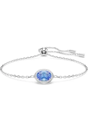 Swarovski Constella Bracelet, Central Blue Crystal and White Crystal Pavé, Rhodium Plated Chain, from the Constella Collection
