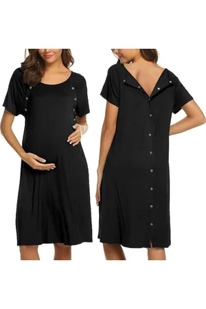 Ekouaer Women’s Nursing/Delivery/Labor/Hospital Nightdress Short Sleeve Maternity Nightgown with Button S-XXL, , S