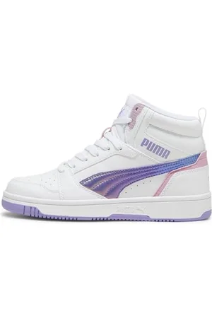 PUMA Rebound V6 MID Bouncy Sky JR Sneaker, White-Lavender Alert-MAUVED Out, 4.5 UK