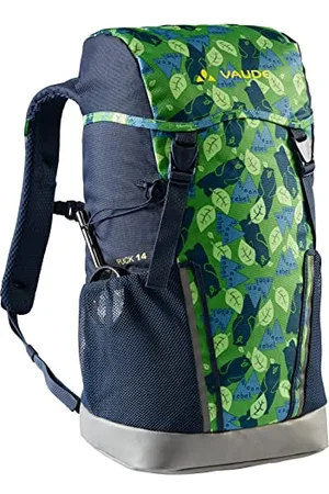 Vaude Puck kids backpack for Boys & Girls in green, Comfortable Kids Hiking Backpack 14L, Backpack for School with Rain Cover & Magnifying Glass, Ample Storage Space