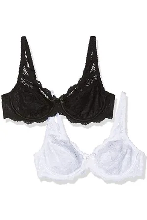 Playtex Bra Woman Flower Elegance Underwire Bra x2, White/Black, 34B