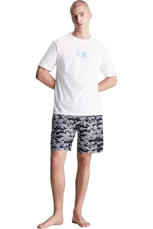 Calvin Klein Men Pyjama Set Short, Multicolor (White Top/Plk Not Prt_Aquatic Btm), L