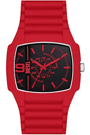 Diesel Watch for Men Cliffhanger 2.0, Quartz Three Hand Movement, 45 mm Red Mixed Case with a Silicone Strap, DZ2165