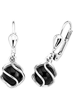 Amor Earrings 925 Sterling silver woman earrings, with onyx, 2.2 cm, silver, comes in jewelry gift box