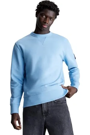 Calvin Klein Men Sweatshirt Badge Crew Neck no Hood, Blue , 3XL