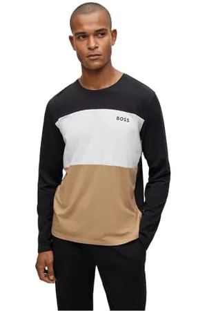 HUGO BOSS Mens Balance LS-Shirt Colour-Block Pyjama T-Shirt in Stretch-Cotton with Modal