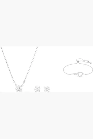 Swarovski Attract set, Round cut, , Rhodium plated & Infinity bracelet, Infinity and heart, , Rhodium plated