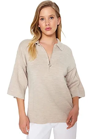 Trendyol Women Oversize Basic Shirt Collar Knitwear Sweater