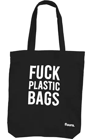 Fisura F*cking Plastic Tote Bag Black 100% Cotton Tote Bag Original Tote Bag Cotton Shopping Bag Black Tote Bag 43 x 37 cm, , Modern
