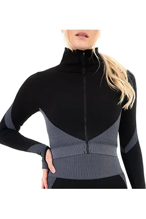M17 Women’s Long Sleeve Gym Outfit Sportswear, Women Sports Zipper Elastic Stripe Jacket with Thumb Hole, Perfect Outfit for Workout. (XL)