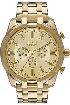 Diesel Watch for Men Split, Chronograph Movement, 51 mm Gold Stainless Steel Case with a Stainless Steel Strap, DZ4590