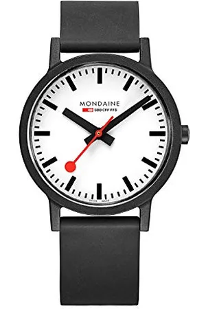 Mondaine Essence MS1.41110.RB - Mens Watch 41mm - Official Swiss Railways Wrist Watch Black Renewable Material Strap - 30m Water Resistant Sustainable - Watches for Men